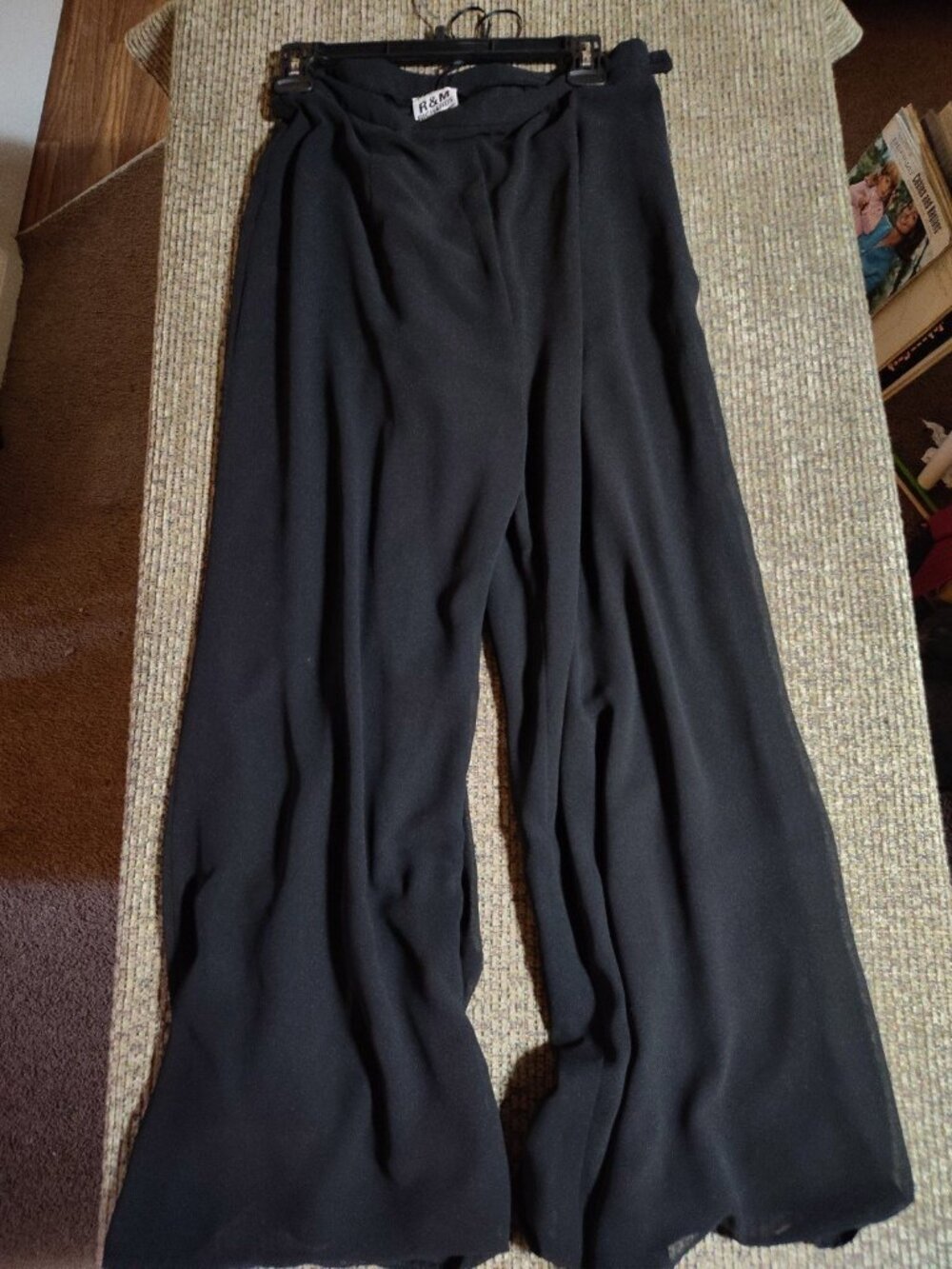 R&M Richards Womens Navy Flowy Wide Leg Pull On Dressy Pants Elastic Waist sz 10